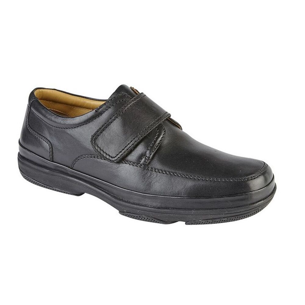 Roamers Mens Leather Wide Fit Touch Fastening Casual Shoes / Black